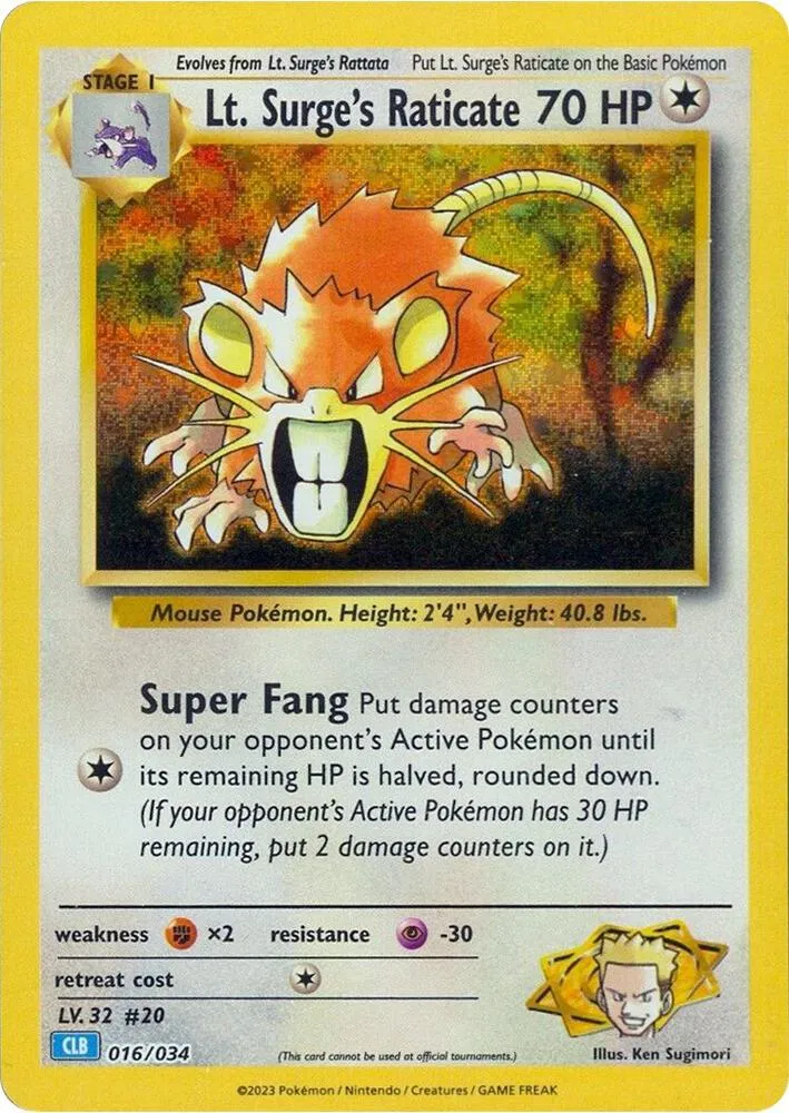 Lt. Surge's Raticate — Trading Card Game Classic — Pokemon