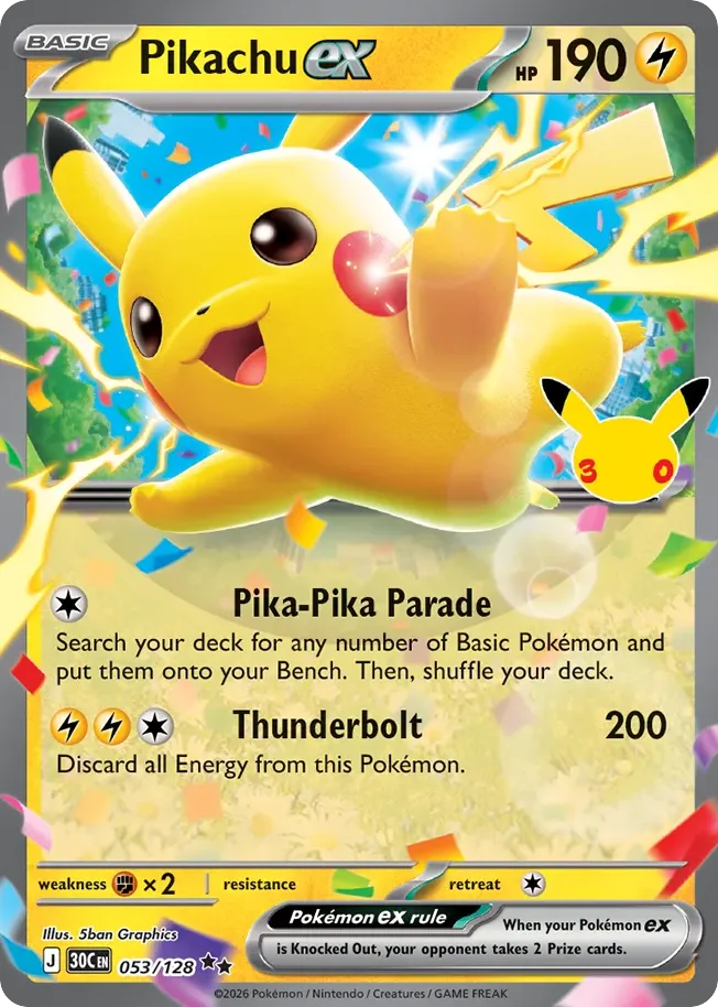 Pikachu ex — ME: 30th Celebration — Pokemon