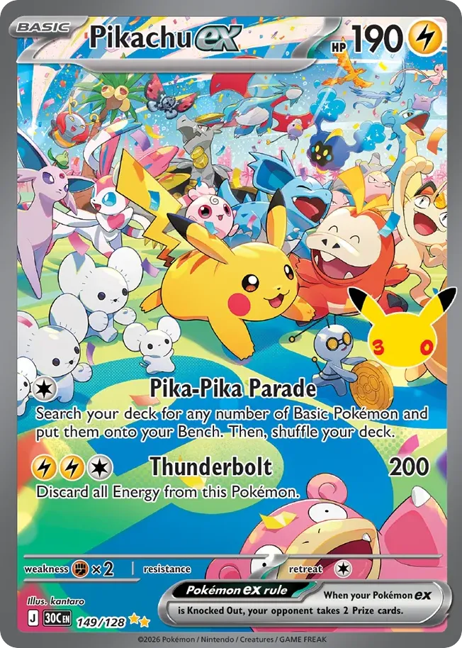 Pikachu ex — ME: 30th Celebration — Pokemon