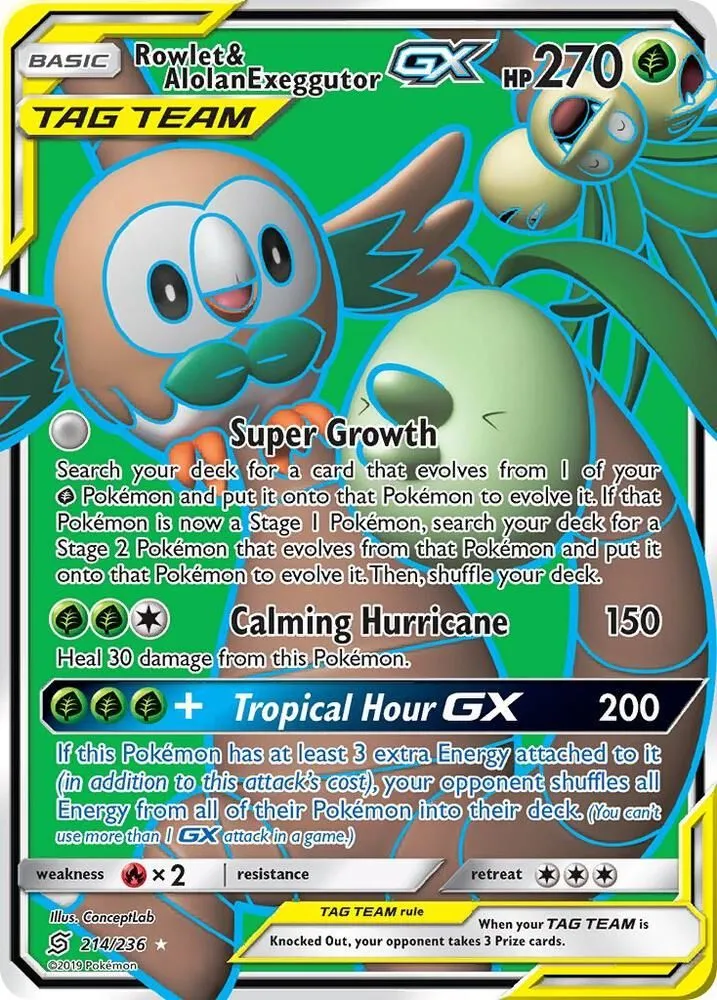 Rowlet & Alolan Exeggutor GX — SM - Unified Minds — Pokemon
