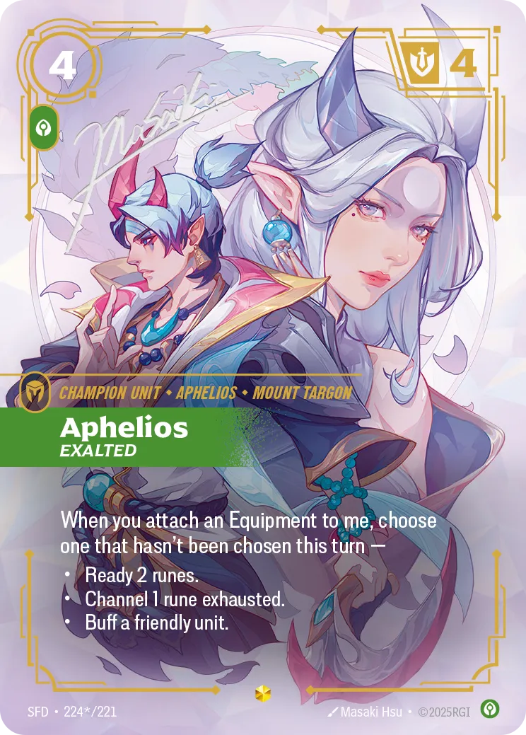 Aphelios - Exalted (Signed) — Spiritforged — Riftbound: League of Legends TCG