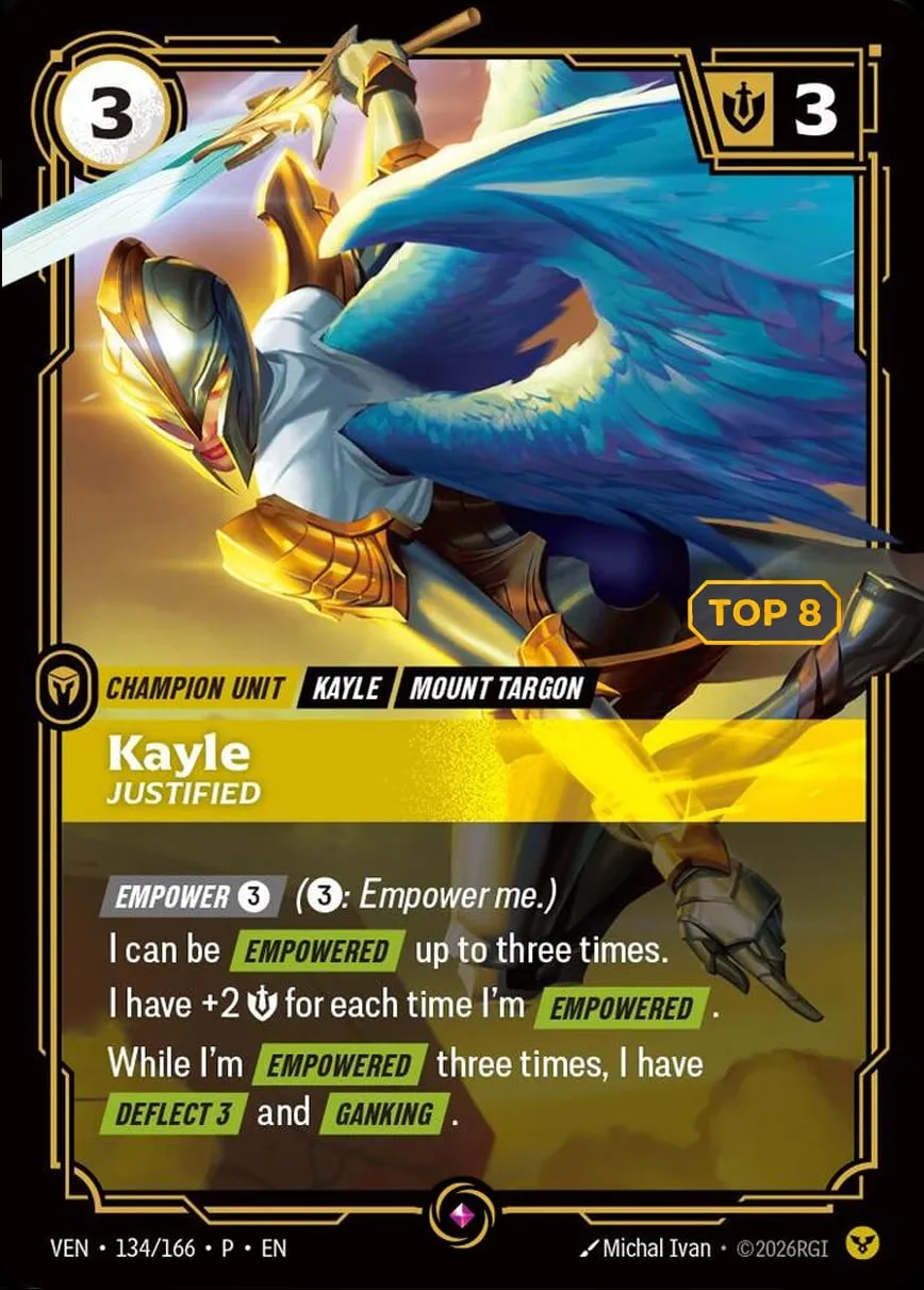 Kayle - Justified (Top 8) — Vendetta - Promo Cards — Riftbound: League of Legends TCG