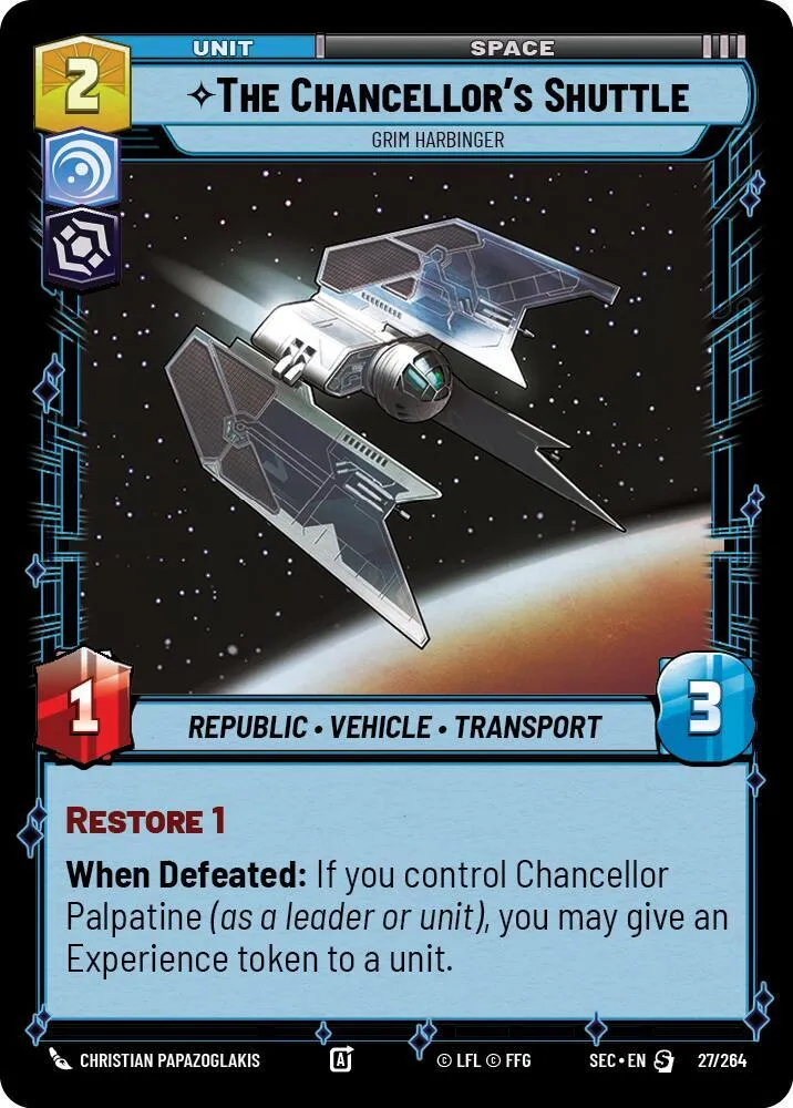The Chancellor's Shuttle - Grim Harbinger — Secrets of Power — Star Wars: Unlimited